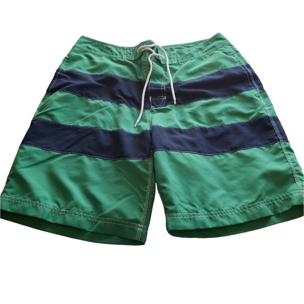 Gap Mens Swim Trunks L Striped  Green Navy Board Shorts Beach Vacation